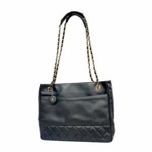 Chanel Matelasse Shoulder Bag with Chain Bag, Lambskin, Black, Women's